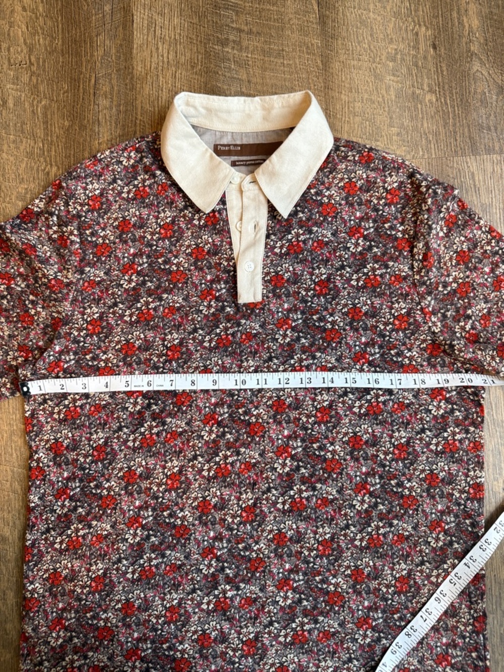 Perry Ellis Polo Floral Print Short Sleeve Button Up Luxury Pima Cotton Size M - Picture 7 of 10
